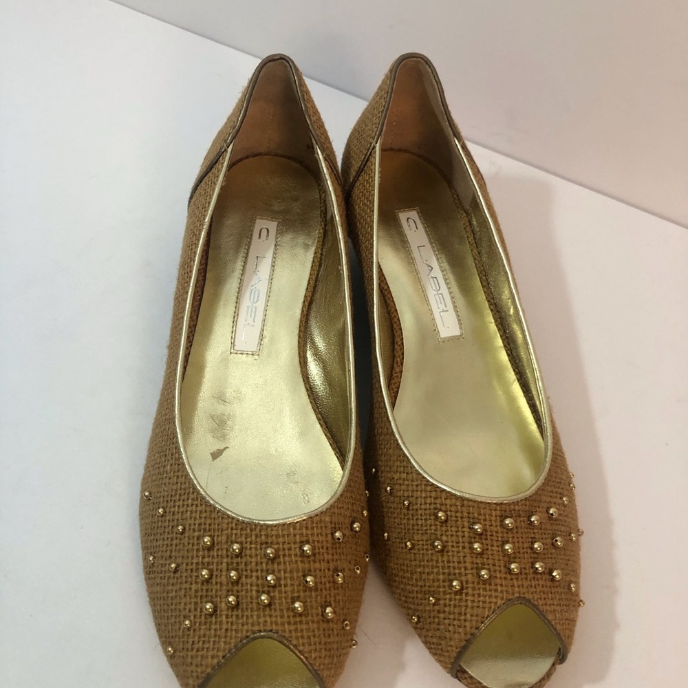 Vintage Women’s C Label Stylish Sisal Rope exterior Beaded Front SZ 8.5 Gold Tan